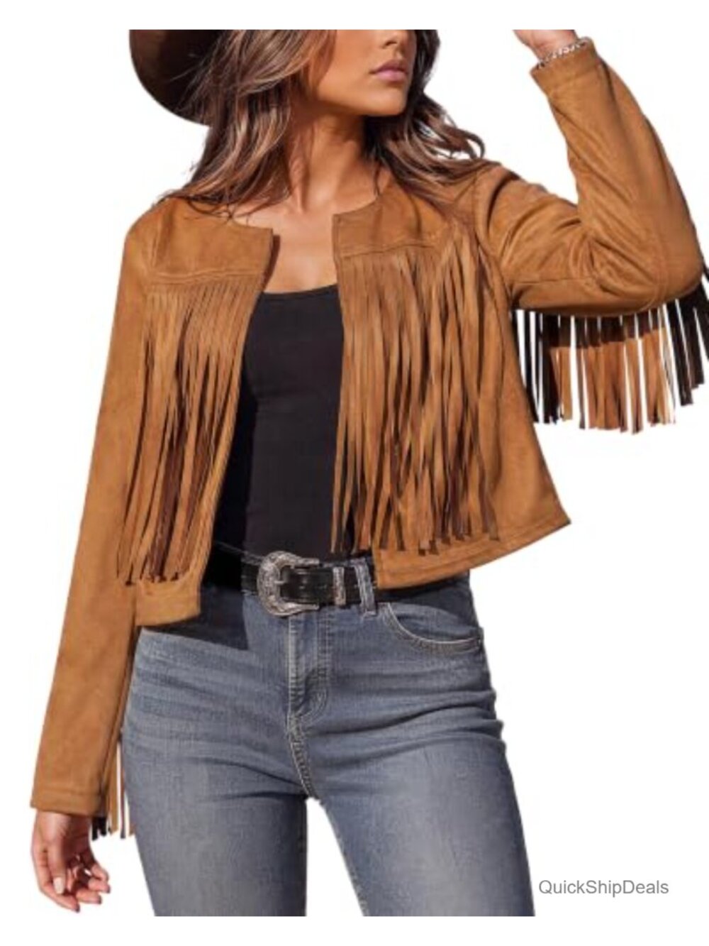 Faux Suede Fringe Jacket Cropped Western Cowgirl Fall Coat